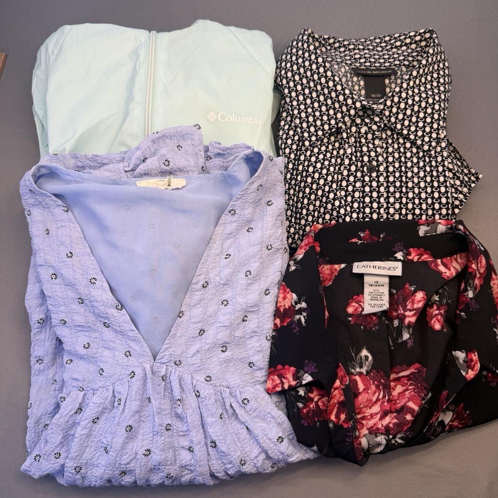 Women's Size 1X Lot Of 4 Women's Blouses Casual Floral Polka Dot Wind Jacket